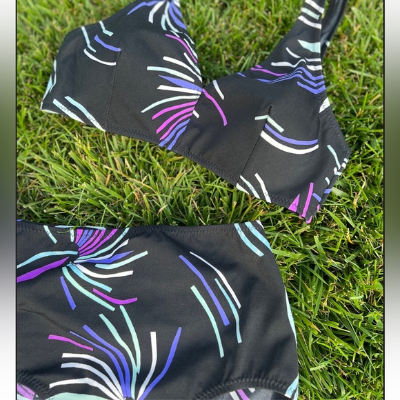 Vintage 60s black Pinup Rockabilly 2 pc bikini swimsuit bathing suit set size S - Picture 3 of 4